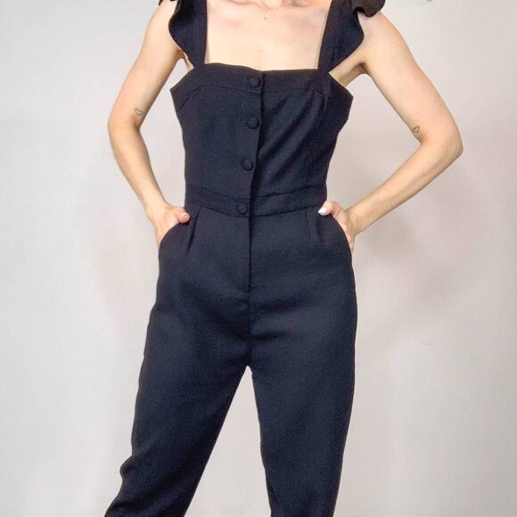 NWOT CUPCAKES AND CASHMERE Well Suited black jumpsuit ruffle strap pockets 2941 - Picture 4 of 10